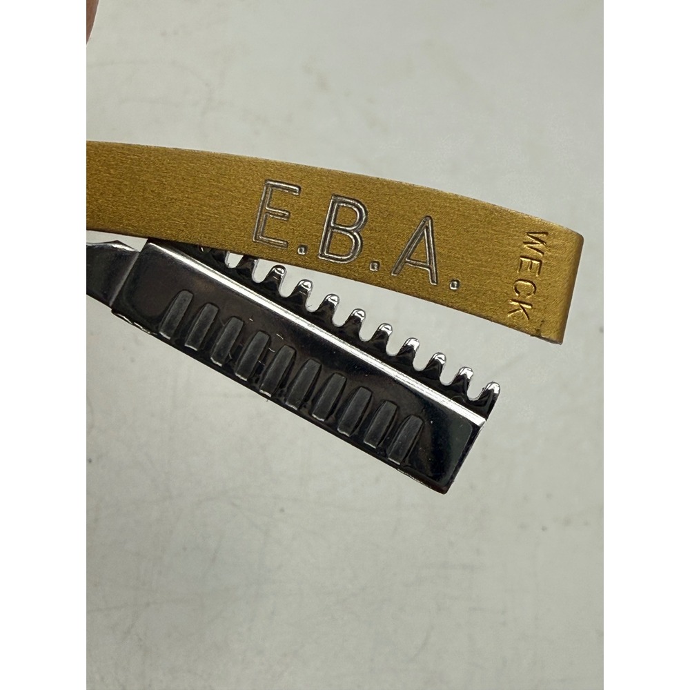 Vintage Weck Straight Razor‎ Brooch Pin Gold Tone E.B.A. Novelty Barber Jewelry